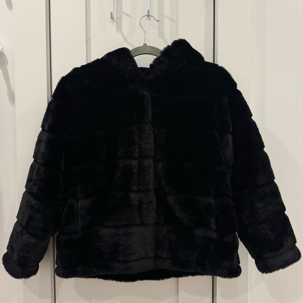 Apparis Black Hooded Faux Fur Coat - Picture 5 of 6